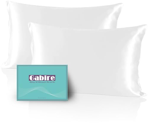 Gabire Mulberry Silk Pillow Cases Set of 2, Both Sides Real Silk Pillowcase for Hair and Skin Prevent Acne Pillowcase Organic Silk Pillowcases 2 Pack with Hidden Zipper, White, Standard (20×26)