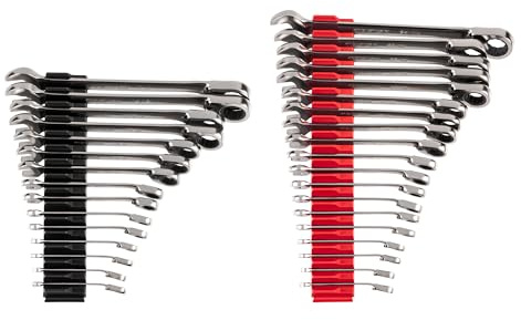 TEKTON Reversible 12-Point Ratcheting Combination Wrench Set with Modular Organizers, 34-Piece (1/4-1 in., 6-24 mm) | WRC94305