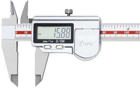 PJDDP Calibre Digital 200mm/8 de Acero Inoxidable, Pie de Rey Digital IP67 Impermeable con Pantalla LCD, Profesional Calibrador Vernier para Mediciones Externas,Internas,Profundidad y Paso