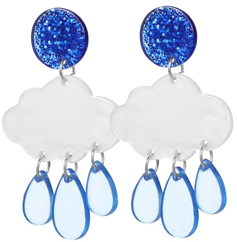 LIFKOME Wolkenohrringe Mit Baumelnden Regentropfen Leichte Acrylohrringe Für Frauen Glitzernder Schmuck Alltag Party Accessoires 1 Paar
