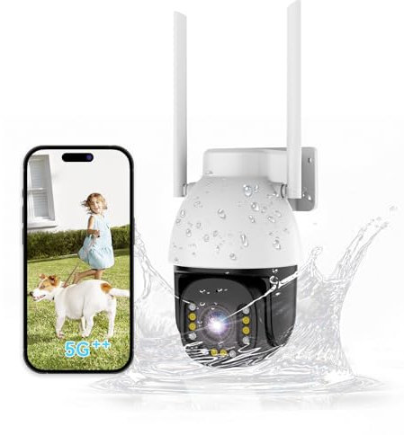 MCJ 2K Telecamera Wi-Fi Esterno，Videocamera Sorveglianza Esterno con Visione Notturna a Colori Senza luci, 360°PTZ, PIR Rilevamento Umano, Audio Bidirezionale, Allarme Luminoso, IP65