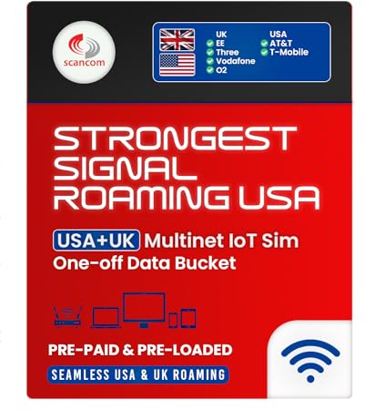 USA & UK Multi-Network Roaming Data Sim - Automatically switches networks to connect to the strongest signal at the Location - One-off Data Bucket that lasts 12 months from first use (50GB)