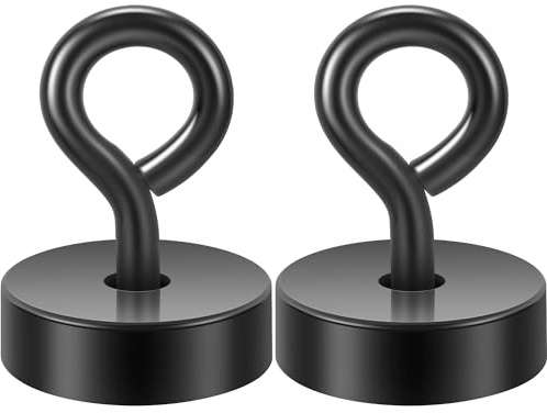 Neosmuk Magnetische Ringhaken, 18kg Heavy Duty Extra starker Magnethaken mit Ringschraube für Kreuzfahrtkabine, Magnetösenaufhänger zum Aufhängen, Cruise Essentials Haken (Schwarz, 2er Pack)