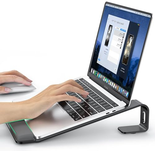 LOXP Laptop Stand for Desk, Metal Laptop Stand with Wrist Support, Ergonomic Detachable Laptop Riser, Aluminum Lectern, Computer Stand for MacBook Air Pro, HP, Dell, XPS, HP (10-17) Laptops - Black
