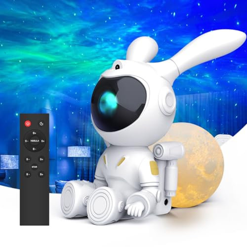 Deragrro - Proyector de luna astronauta conejo, 5 W LED estrella galaxia astronauta galaxia proyector dormitorio de estrellas con lámpara de luna LED nebulosa luz nocturna para niños