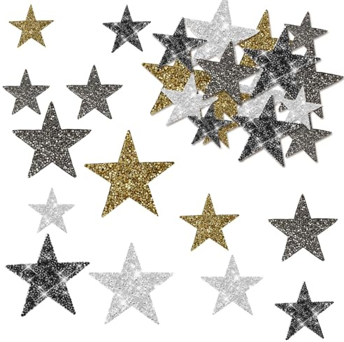 Hebterrka 16 Stück Stern Bügelbilder für Textilien, Erwachsene Silberne Sterne aufbügeln Rhinestone Applik Sticker für Kleidung Jeans Schuhe Taschen (2/4/6/8 cm)