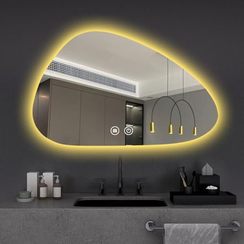 DQRMVV Unregelmäßiger Spiegel, Badspiegel Mit LED-Leuchten, Asymmetrischer Dekorativer Wandspiegel, 3 Farben Dimmbarer Kosmetikspiegel, Anti-Beschlag, Berührungssensor(Size:40x60cm)