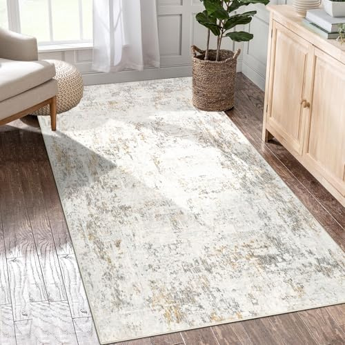 Capslpad Beige Abstract Area Rug 80x150cm Modern Short Pile Soft Faux Wool Hallway Runner Rug Washable Indoor Rug Non Slip Minimalist Floor Mat Rugs for Bedroom Office Area Kitchen Decor