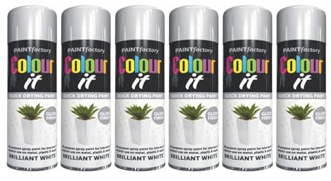 DIOXSTAR Brilliant White Gloss Spray Paint, Quick Drying Paint, All Purpose Spray Paint, Suitable for Metal, Plastic & Wood Surfaces, Interior & Exterior Use, 250ml (6 PCS)