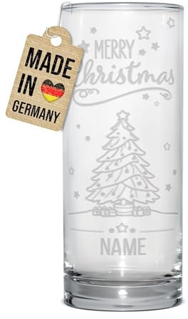 PR Print Royal Trinkglas mit Gravur - Merry Christmas Weihnachtsbaum - mit Namen personalisiert, Geschenk für Freunde und Familie, Trinkglas graviert, Wichtelgeschenk | Lasergravur, 200 ml