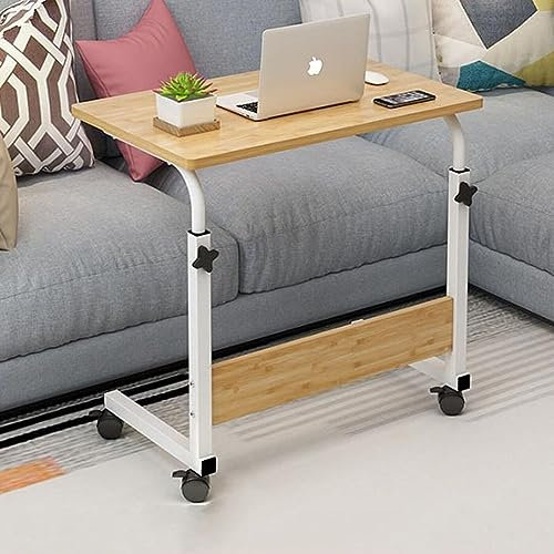 sanjianke-fs Height Adjustable Mobile Table Workstation Laptop Overbed Multi Table with Metal Frame & Rolling Castors Height Adjustable Mobile Tables 40x60-(67-80) cm (Maple)