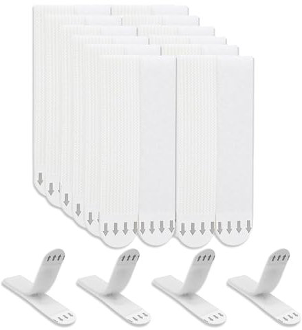 Flintronic Borrfri tavlanhängare, 12 par (24 band), hängande tunga tavla, vita självhäftande vägghängare för kalendrar, fotoramar och affischer