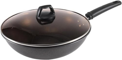 SGKOMN Wok Chino de 12,6 Pulgadas, Antiadherente, de fundición a presión, Resistente a arañazos, con Tapa, para cocinas de inducción, vitrocerámica, eléctricas y de Gas, 28 cm(32cm)
