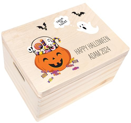 Creative Deco Personalised Halloween Wooden Box | Any Text Gift for Girls