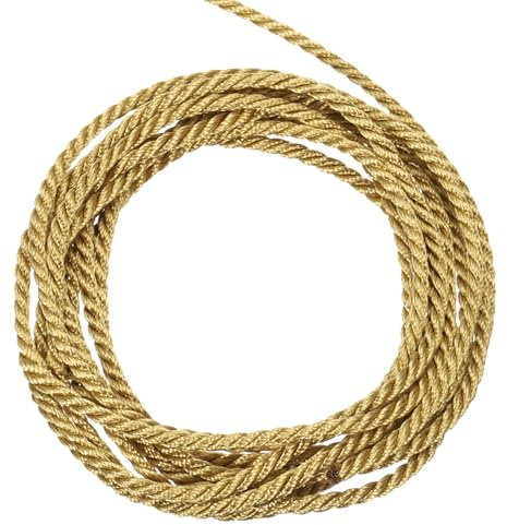 QUARKZMAN Corda Intrecciata in Poliestere 2.5mm 3 Strati Cordino Decorativo Ritorto Flessibile Brillante per Tenda Artigianato Regalo Borsa Decorazioni Natalizie, Oro Intenso - 5ft