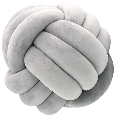 FUSHENGCHUANG Oreiller à Boule de Noeud, Oreiller de Balle Nouée, Coussin de Canapé en Peluche Doux, Oreiller Nœud Tissé à Main Coussin Décoratifs pour Canapé, Lit,20 x 20 cm (Gris)