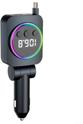 UTTASU 3-in-1 Digitales Autoladegerät Mit LED-Beleuchtung 45W PD Schnellladegerät Mit FM-Transmitter Ausziehbares Kabel Für Auto LKW SUV Mit Musikwiedergabe(Black)