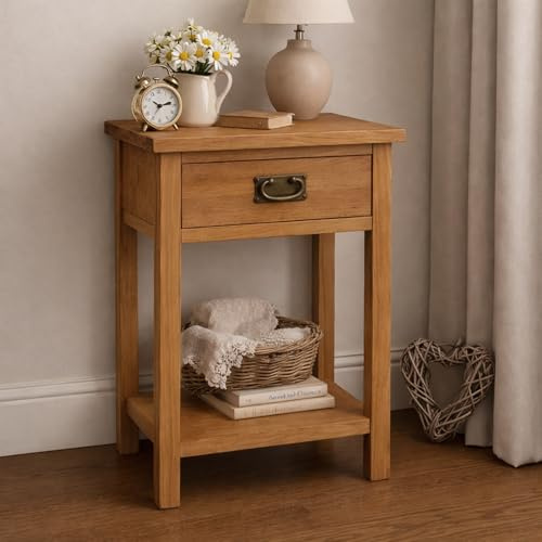 Home Furniture Group Ltd Oakcroft Telephone Table – Rustic 1 Drawer Side Table with Shelf – Fully Assembled Country Rustic Hallway Unit