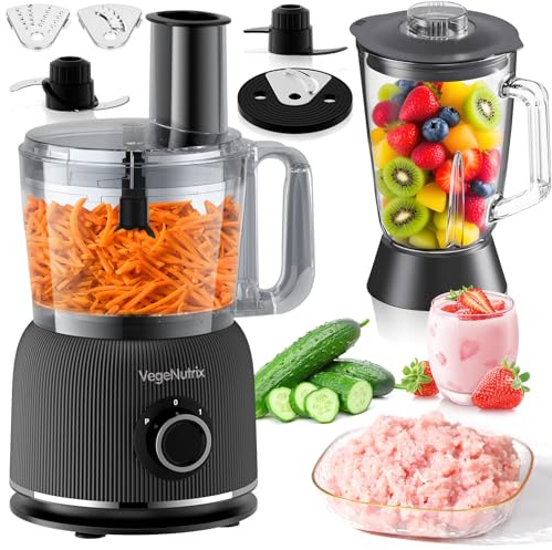 Küchenmaschine und Mixer Kombination 1500W, 2,5L Zerkleinerer für Fleisch, Gemüse und Teig, 2L Standmixer mit Glasbehälter, 2 Geschwindigkeitsstufen&Pulsfunktion für Smoothies, Saft usw.