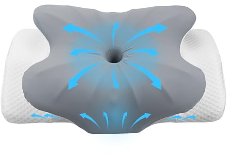 FUNIKICH Almohada de Espuma Viscoelástica 60×39×11/13cm, Almohada Cervical de Mariposa con Diseño Ergonómico, Funda Desenfundable y Lavable, Ofrece Soporte para Dormidores Lateral, Espalda y Vientre