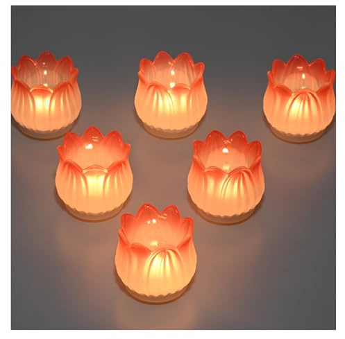 YoHyien Set med 6 Ljushållare I Glas för Värmeljus, Tulpanformade Värmeljushållare för Bordsdekoration, Ljuskoppar för Jul, Bröllop, Födelsedagsfest och Heminredning (Rosa)