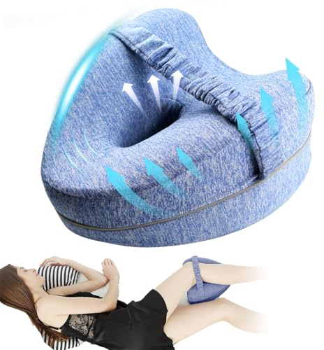 Ruayia Leg Pillow, Memory Foam Knee Pillow with Strap for Side Sleeper, Ergonomic Side Sleeping Pillows, Leg Pain, Knees Pain, Joints Pain & Pregnancy Bed Leg Cushion - Blue