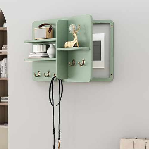 Cache Compteur Electrique, Cache Tableau Electrique Decoratif, Cache-Boîte à Fusibles Décoratif en Bois avec étagère et Crochets, pour Chambre à Coucher, Cuisine(Green,60 * 50cm/24 * 20in)