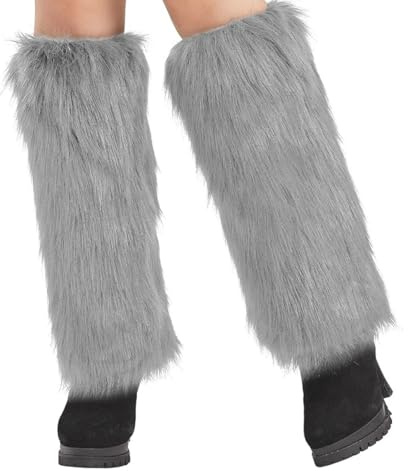 DOKRIN Stulpen für Damen,Damen-Beinstulpen aus Fell, weiche Stiefelstulpen aus Kunstfell und warme Kniestrümpfe (grau, 40 cm)