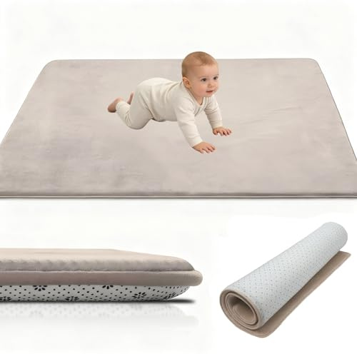 Stqyeiw Krabbelmatte Baby 130 x 130 cm Extra dick und Spielmatte, Kinderteppich Verdickung Kinder Krabbeldecke Tatami Teppiche Spielteppich Rutschfester, Teppich für Kinderzimmer Creme