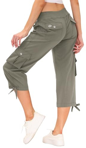 MoFiz Pantalones 3/4 Mujer Verano Pantalones Piratas Cargo de Senderismo y Viajes Pantalon Capri Informales de Moda con 6 Bolsillos