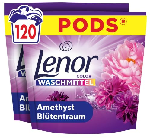 Lenor Pods Amethyst Blütentraum Waschmittel, 120 Wäschen | Für lang anhaltende Frische und extra Geruchsabwehr, wirksam auch bei Kaltwäsche.