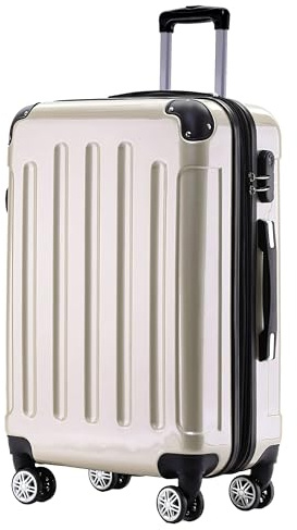 BEIBYE Hartschalen Koffer Trolley Rollkoffer Reisekoffer 4 Zwillingsrollen Polycabonat (Champagner, 66cm - 70L)