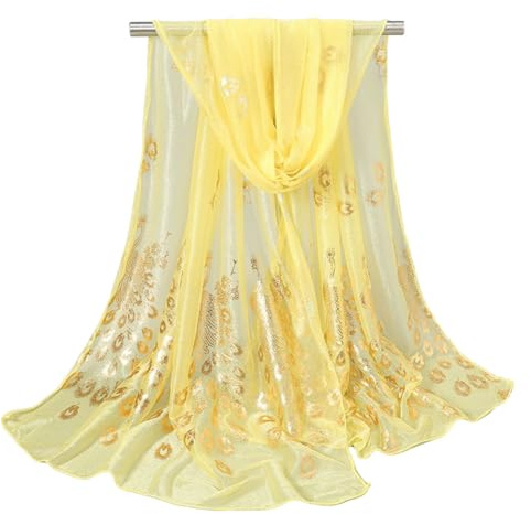 Chiffon Scarf for Women UK Bronzing Peacock Printing Sheer Ladies Scarves | Scarves for Women,Lightweight Headscarf,Accessories for Women,Birthday Gifts for Women,Spring Summer Autumn,160x50cm