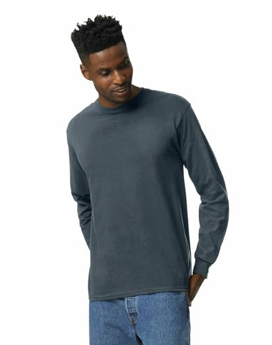 Gildan - Camiseta de Manga Larga de algodón para Hombre, Estilo G2400, Paquete de 2 Unidades - Gris - X-Large