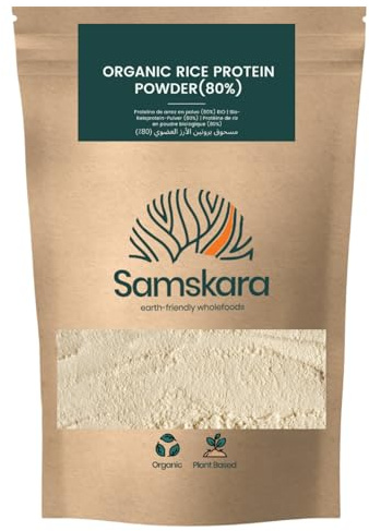 Proteína de Arroz BIO 80% | Samskara | Proteína Vegetal en Polvo Vegana Ecológica | Sin Azúcar | Para Batidos, Smoothies, Repostería, Yogur y Curry | Vegana en Polvo (1000 gr, Arroz)