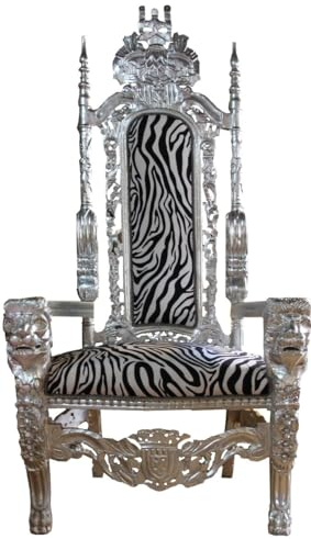 Casa Padrino Barock Thron Sessel Silber/Zebra Königssessel- Hochzeitssessel - Riesensessel