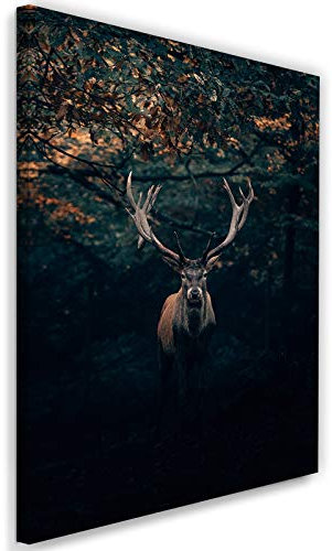 Feeby Wandbild Hirsch Kunstdruck Art Leinwandbild Tier Wald Natur Braun 60x90 cm