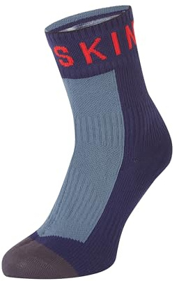 SEALSKINZ Unisex vattentät varm väderstrumpa med vattenrostop, Marinblå/Grå/Röd