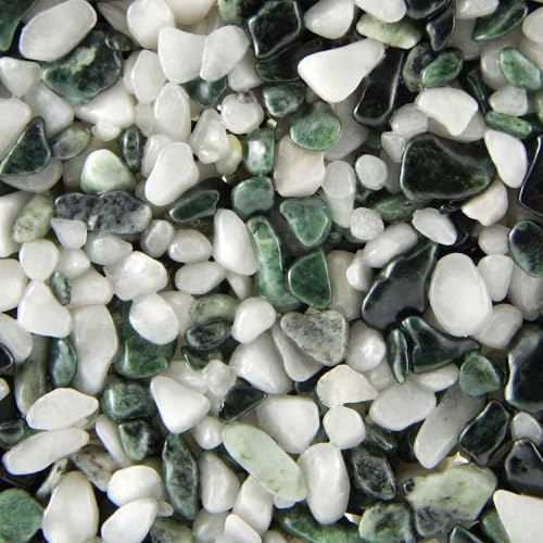 Terralith Steinteppich Marmor Komplett-Set für 1qm - Körnung: fein - 2-4mm mit Polyurethan Bindemittel - für Außen in schwarz-weiß (verde chiaro)