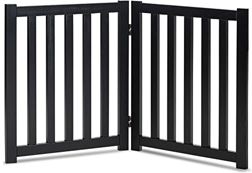 LZRS Wooden Free Standing Dog Gate 40 W x 24 H, Foldable Solid Hardwood Pet Safety Fence for House Doorways, Stairs, Hallways, Step-Over Pet Barrier, No Drill Easy Setup, Black