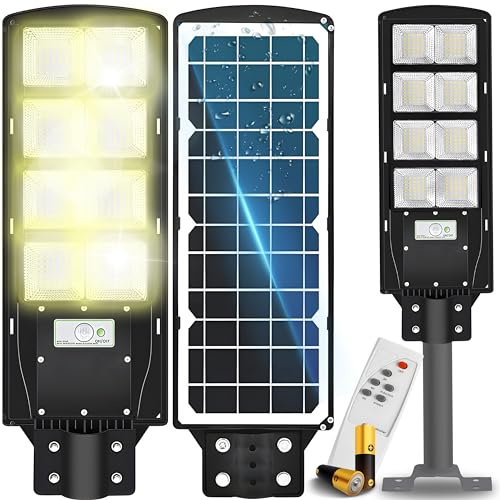 Retoo Solar Straßenlampe mit Motion Sensor, Wasserdichtes 6000K Weiß LED Straßenlaterne mit Fernbedienung, Sicherheitslicht für Außen Dämmerung bis zum Morgengrauen für Parkplatz, Hof, Garage (360)