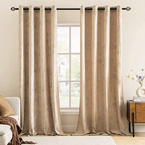 MIULEE Samtvorhang Goldfoliemuster Blickdicht 2er Set B140 H245 Beige | Weicherer Samtvorhang mit Goldfoliemuster und ösen, blickdicht & raumverdunkelnd, Dekoration für Wohnzimmer und Schlafzimmer