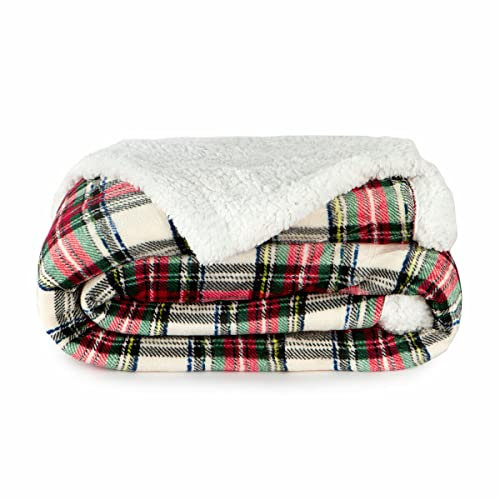Caritex Coperta Plaid Tartan in Pile Coral e Sherpa - Dimensioni Varie W462 Una Piazza e Mezza 160x210 cm Panna
