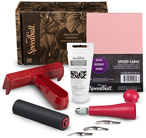 Speedball Starter Block Printing Fabric Kit, include tutti gli strumenti per iniziare con la stampa a blocchi Lino Cutting, Super Kit