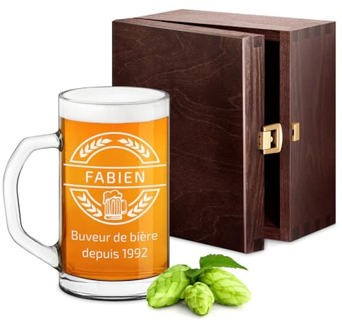 Maverton Chope à Bière Personnalisable, Verre à alcool avec gravure | Idee Cadeau Homme, 640ml, Verre à Bière pour dégustation de Bières, Cadeau Personnalisé Anniversaire, témoin, Initiales