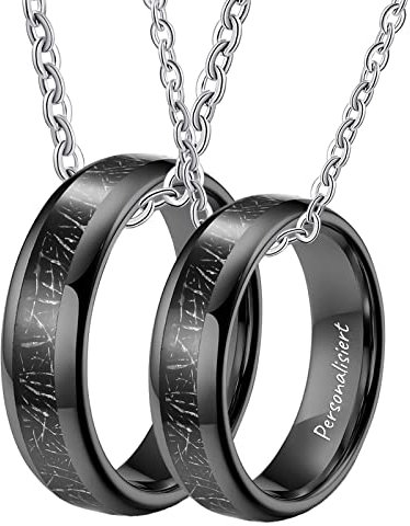 Dsnyu Kette Partner mit Gravur 2PCS, Karbonfaser Einlegen Freundschaftskette Junge und Mädchen 50CM/ 60CM, Wolfram Vintage Kette Gothic Schwarz