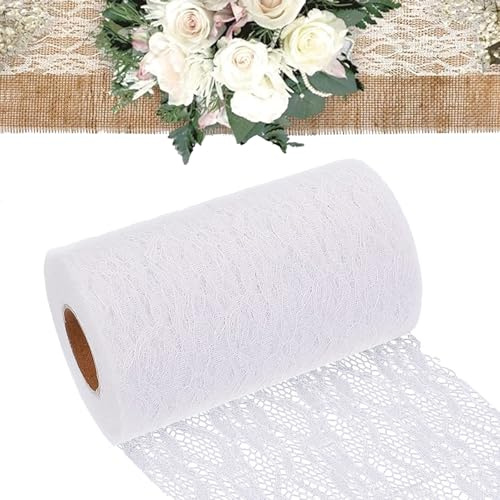 KERANEET Tischläufer Spitze 15cm*22m Tischband Spitzenband Weiß Tischläufer Weiß Tischläufers Weihnachten für Hochzeit Tischband Weißs Deko Taufe Deko Festliche Dekoration zu Besonderen Anlässen