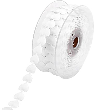 Love Heart Ribbon for Crafts - 20 Meters Roll Embossing Ribbon with Hearts, Polyester Fabric, DIY for Valentine's Day, Birthday, Christmas, Wedding Party Decoration (White)