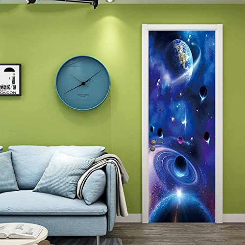 3D Türtapete Selbstklebend Türposter - Blauer Universum Galaxienraum - Türaufkleber Fototapete Abziehen Und Aufkleben Türfolie Poster Tapete 90 X 200 Cm