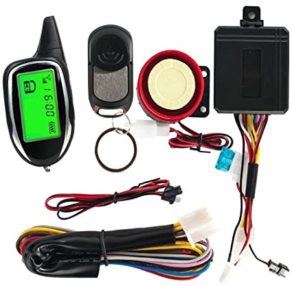 BABRO Alarma Bidireccional For Motocicleta De 12V CC, Alarmas For Patinete con Pantalla LCD, Sistema De Seguridad De Motor con Alarma De Arranque/Parada De Motor A Distancia Dual For Motocicleta